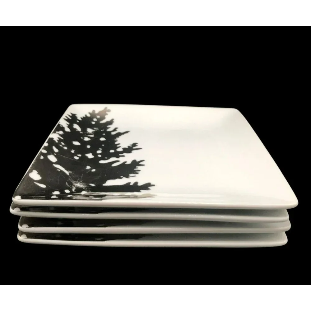Set Of 4 West Elm Silver & White Ceramic Appetizer/Salad Plates 6